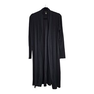 Carilyn‎ Vaile Open Front Long Cardigan Sz L Chamoni Nylon Stretch Black USA